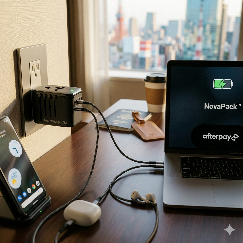 NovaCharge 65W charging multiple devices simultaneously